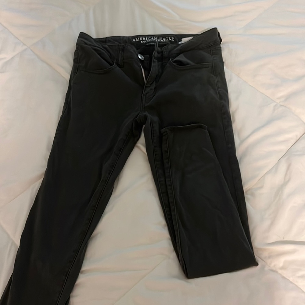 Low rise black/green jeans